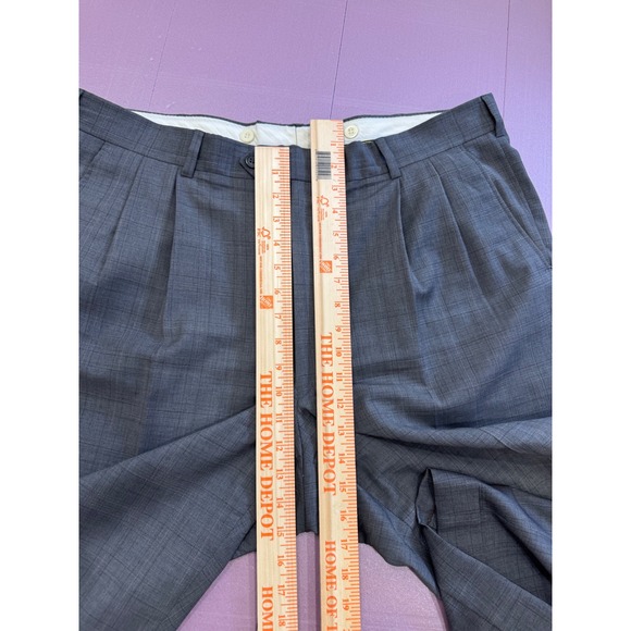 Monarch 110's 100% Wool Men Gray Plaid Suit Jacket Blazer Trousers Pants Set 44L - Picture 12 of 16
